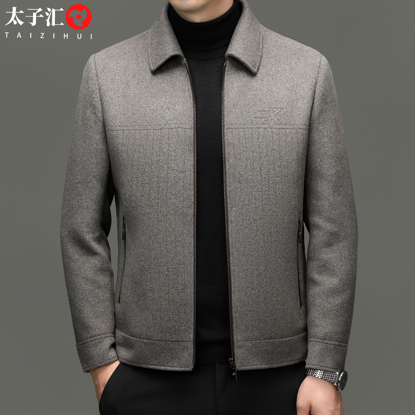 秋冬双面呢行政夹克男装外衣翻领新款高端商务羊毛呢外套短款上衣,男装,夹克,淘宝优惠券,粉丝福利购,淘宝优惠卷