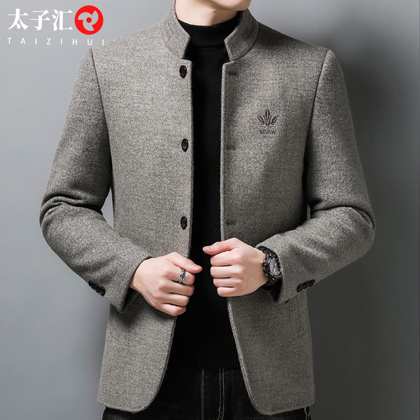 秋装新款立领毛呢夹克男装上衣