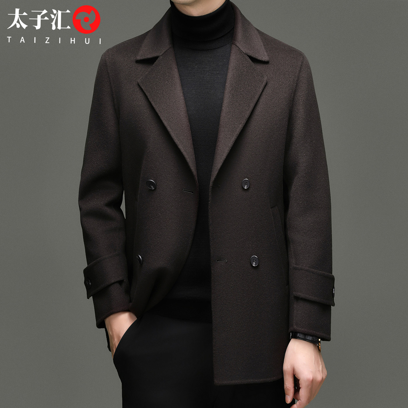 双面呢羊毛大衣男士双排扣含羊绒中年翻领时尚男装中长款冬季外套
