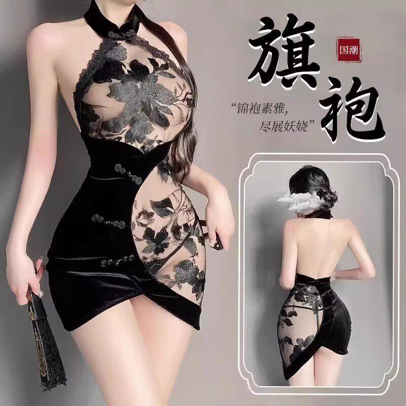 情调高级感蕾丝复古美人旗袍制服性感纯欲风薄款睡衣女夏2024新款