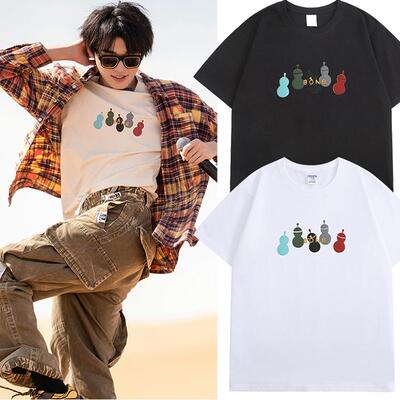 宋亚轩龚俊同款多彩葫芦logo印花短袖早秋新款男女休闲打底上衣