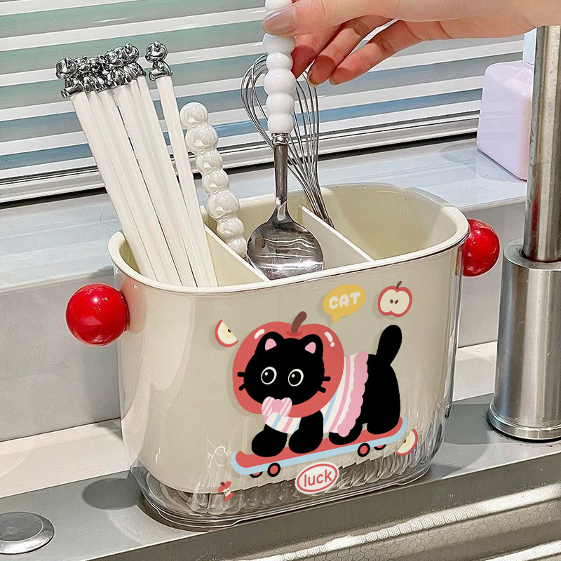 原创猫咪可爱筷子筒家用厨房筷子勺子收纳盒可沥水架餐具架筷筒图片