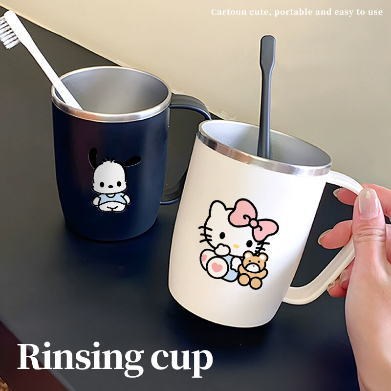 304不锈钢洗漱口杯防霉刷牙水杯子带手柄一家三口简约可爱情侣杯