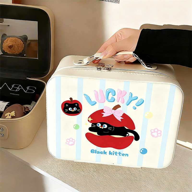 原创手提可爱卡通化妆箱大容量化妆包便携旅行护肤品收纳包带镜子,收纳整理,化妆箱/盒,淘宝优惠券,粉丝福利购,淘宝优惠卷