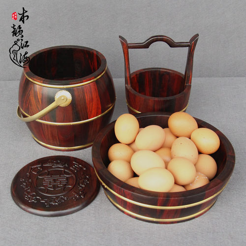 大号红酸枝木三件套结婚庆子孙桶