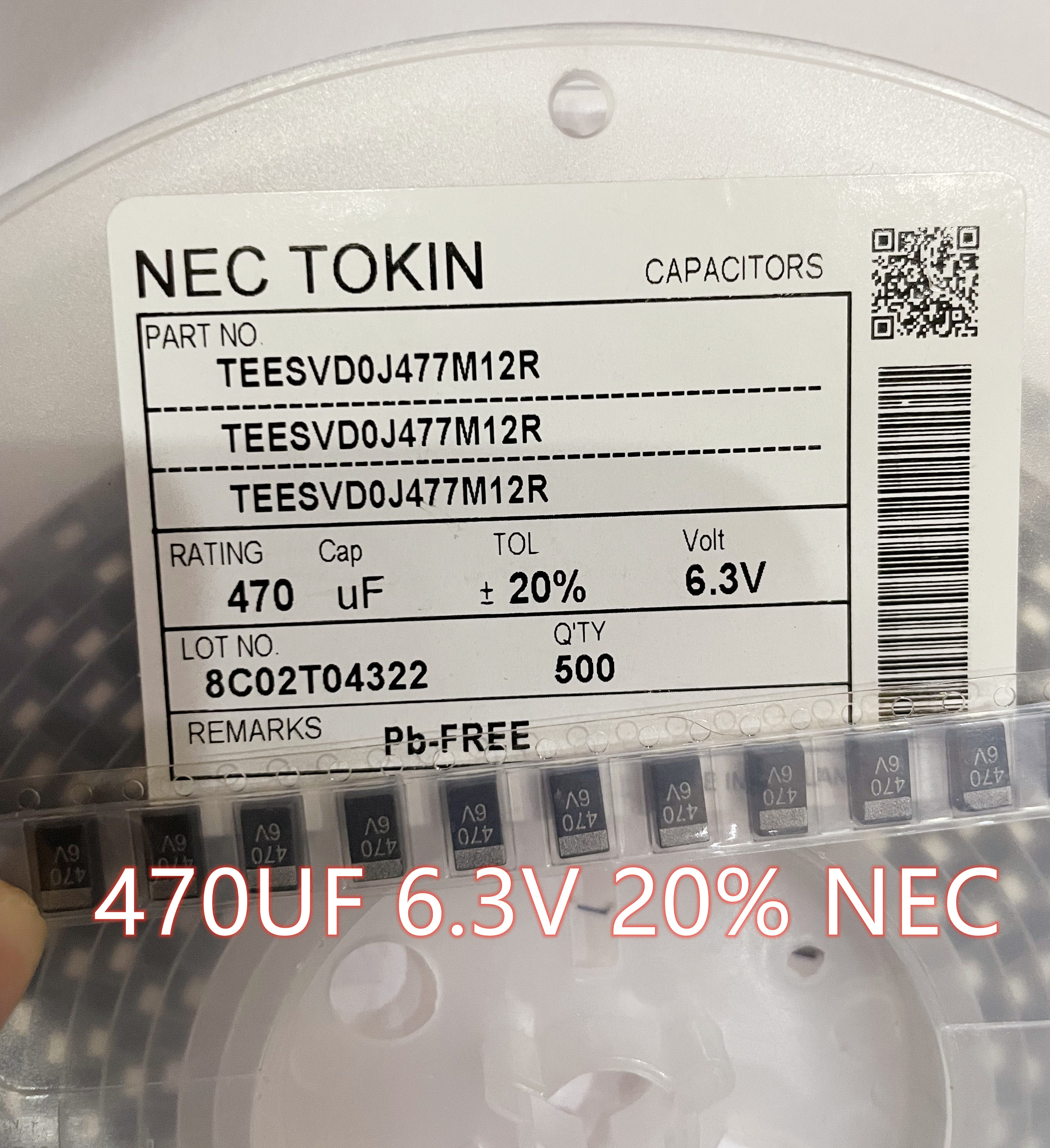 贴片钽电容 6.3V470UF 477J 470UF 6V D7343 D型 NEC黑色 一盘500