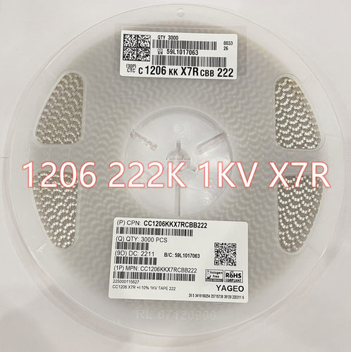 国巨电容1206 2.2NF 1KV 222K X7R 1000V 10% 一盘3/K包邮