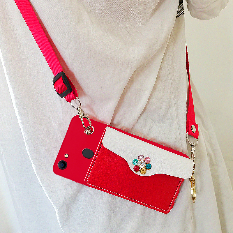 适用于oppoa79手机壳a73软壳斜跨背带挂绳a79零钱包卡包壳钻女款t