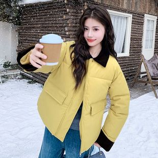 撞色领子棉衣外套女冬新款时尚设计感短款显瘦加厚羽绒棉服款