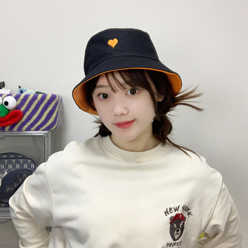 黑色双面佩戴女遮阳帽防晒小盆帽