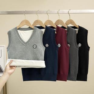 秋冬新款加绒男童学院风马甲儿童女宝宝针织纯棉毛衣学院风童装潮