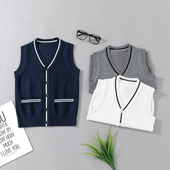 男童马甲女孩中大童纯棉外穿坎肩针织学院风开衫 背心儿童春秋马夹