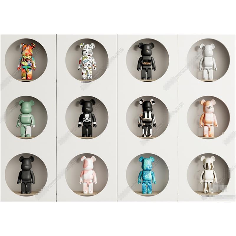 5103现代公仔 暴力熊手办 手办墙 雕塑摆件 陈设品玩具装饰SU模型