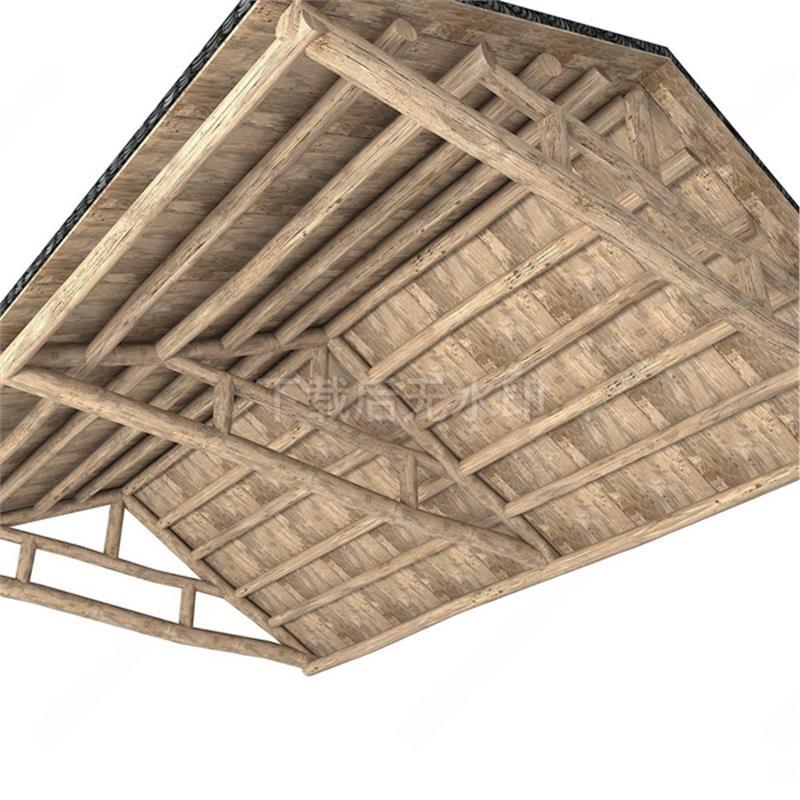 中式古建吊顶 人字坡屋顶 榫卯木结构顶 框架顶草图大师SU模型