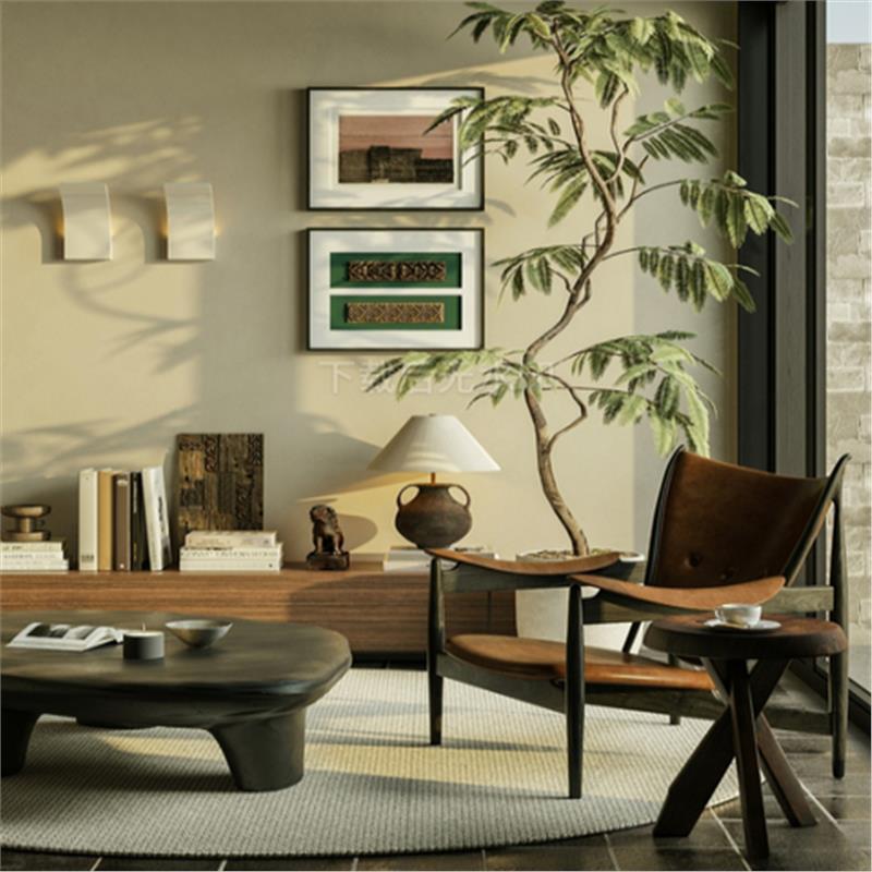 中古宅寂家居客厅  民宿会客厅休闲厅茶几椅子摆件草图大师SU模型