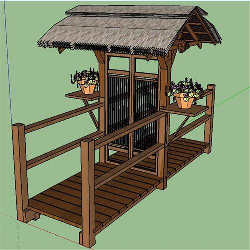SU1859 sketchup模型库 SU模型农家入口竹凉亭古代小桥木门SU模型