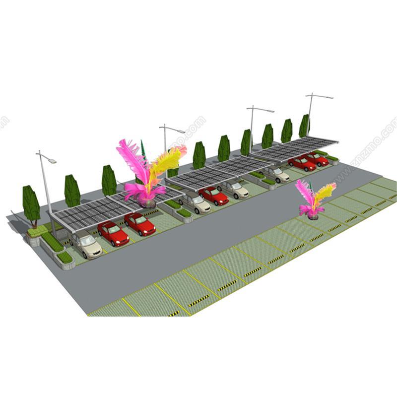草图大师1927 现代生态停车位 太阳能光伏 光伏停车场 车棚SU模型