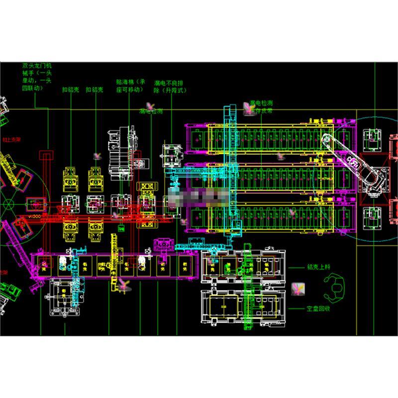 软包汽车动力电池自动化生产线模组PACK线CAD图纸
