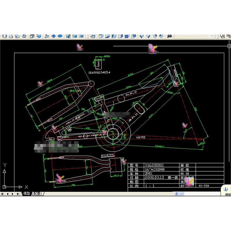 自行车车架平面设计图CAD图纸 车架平面图总图 等