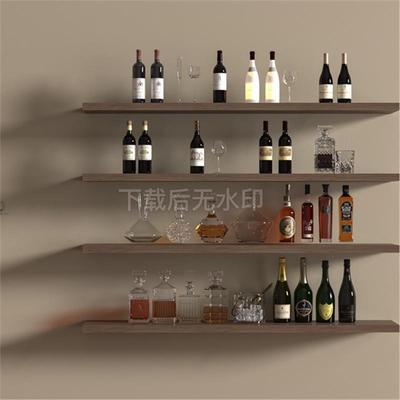 现代食物饮料 洋酒红酒 酒瓶 置物架 酒杯 酒 摆件草图大师SU模型