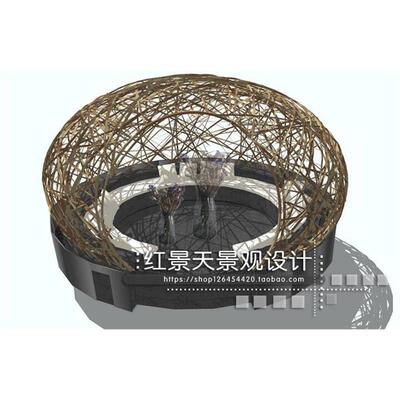 SU模型创意竹镂空廊亭户外沙发桌椅水上休闲鸟笼坐室景观草图大师