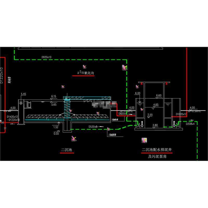 AAO法污水处理工艺流程图CDA图纸 CAD总体图 氧化沟图 二沉池图等