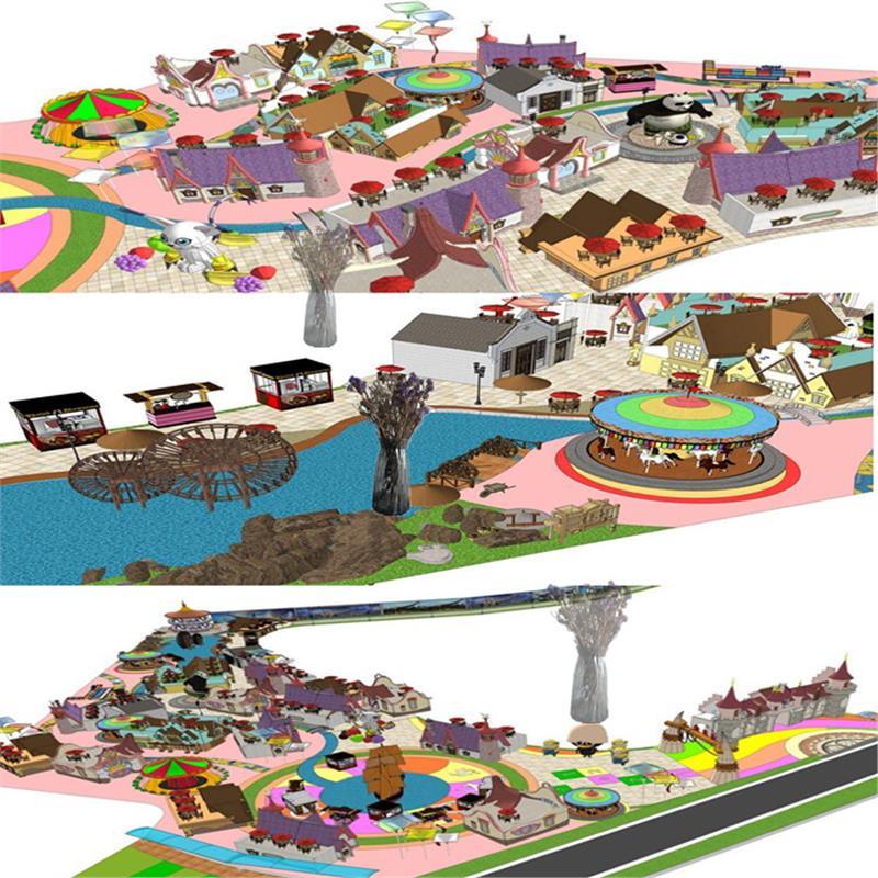 SU模型童话梦幻儿童乐园场景设施游乐场玩具城堡旋转木马卡通雕塑