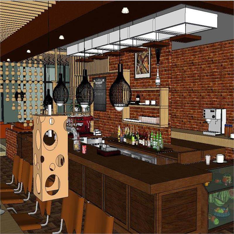 SU1769 sketchup模型库 SU模型精细咖啡厅室内室外整体SU吊顶设计