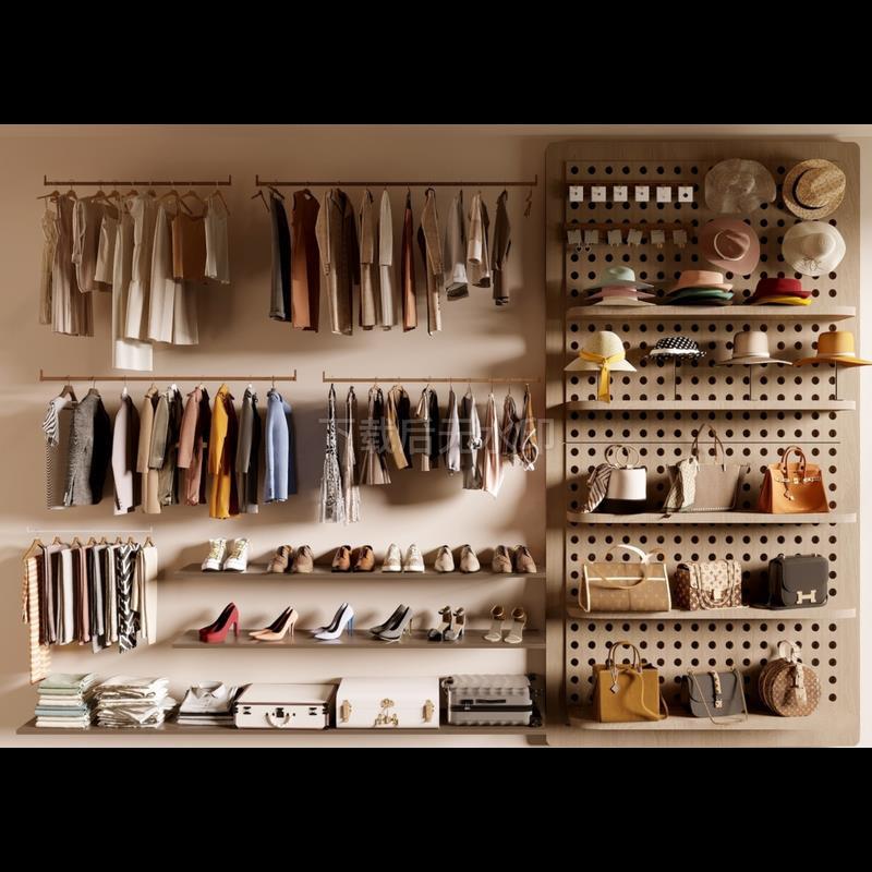 现代衣服 鞋子 帽子 包 围巾 衣架 置物架 摆件 草图大师SU模型