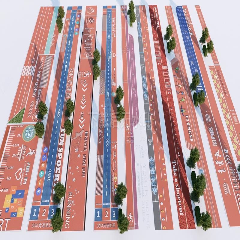 草图大师 SU模型 登高面公园跑道消防登高面道路画线人行步道图案