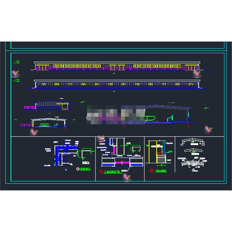 轻钢结构奶牛牛棚牛舍养殖区CAD施工图纸（含建筑结构水电）