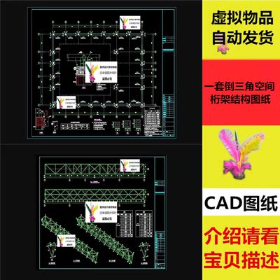一套倒三角空间桁架结构图纸 布置图 大样图 投影图 CAD图纸
