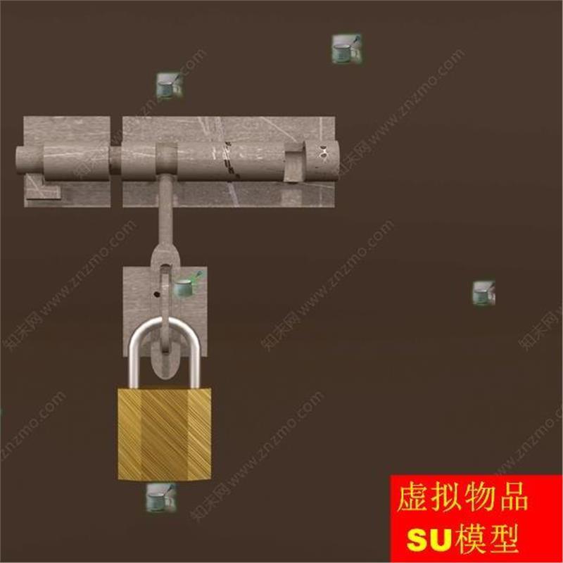 草图大师SU模型 现代铁门闩铜锁明装门锁 锁具 插销