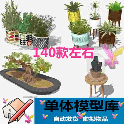 草图大师0165多肉仙人掌花盆盆景吊兰植物花卉摆件装饰芦荟SU模型