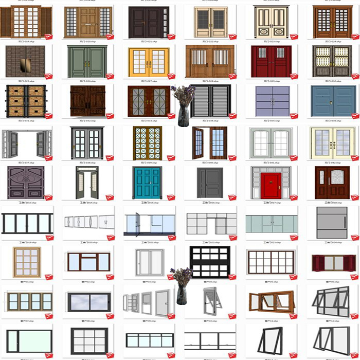 04SU模型家装工装窗户隔断移门折叠门子母门单开门双开门构件素材