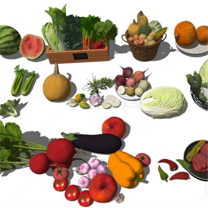 现代蔬菜 白菜 香蕉 辣椒 南瓜 西兰花 茄子 草图大师SU模型