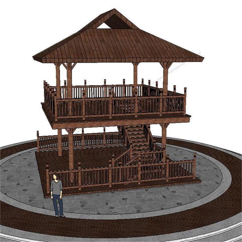 SU模型阁楼景观木亭 木制观景亭观鸟亭木结构 景观小品草图大师