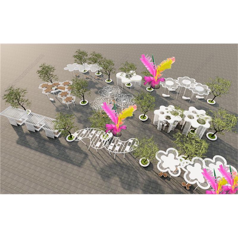 草图大师1667 现代廊架花架景观小品 景观架 凉亭 格栅廊架SU模型