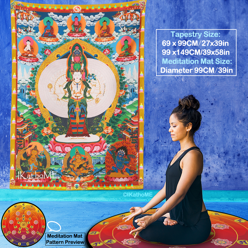 本命佛千手观音菩萨挂画佛像画像唐卡挂布挂毯佛堂寺庙Chengrizig