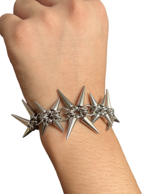 EDY STONE钛钢朋克尖刺暗黑铆钉手链男潮流嘻哈高级手环配饰