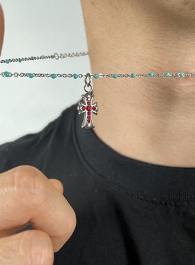 不掉色极细链条滴油工艺十字架可选四色吊坠高级感项链配饰锁骨链