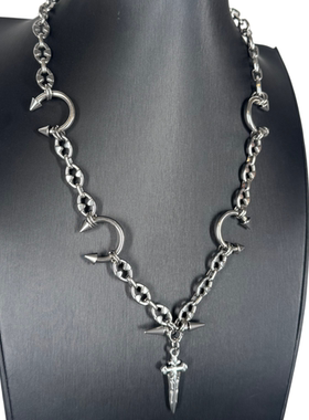 PUNK 原创小众设手工链尖刺刀剑吊坠项链男女个性夸张重工配饰