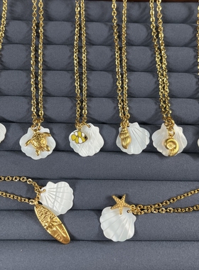 夏日清凉感波西米亚项链猫眼石颈链马尔代夫蓝绿锁骨链新款礼物