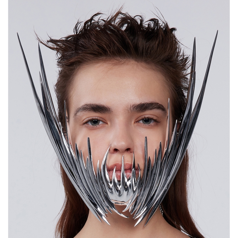 赛博朋克个性小众尖刺面饰耳饰一体夸张暗黑欧美男女拍照