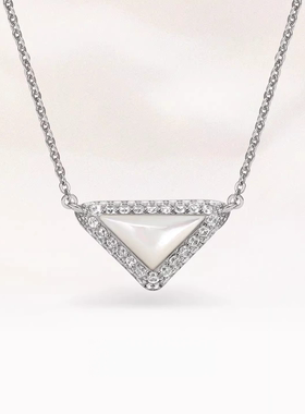 Vintage彩色天然石三角镶钻项链女小众设计高级感轻奢贝母锁骨链