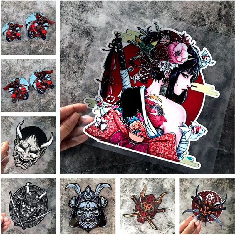 JDM日系鬼武士车贴般若鬼武者面具贴纸和风电动车摩托车划痕版画