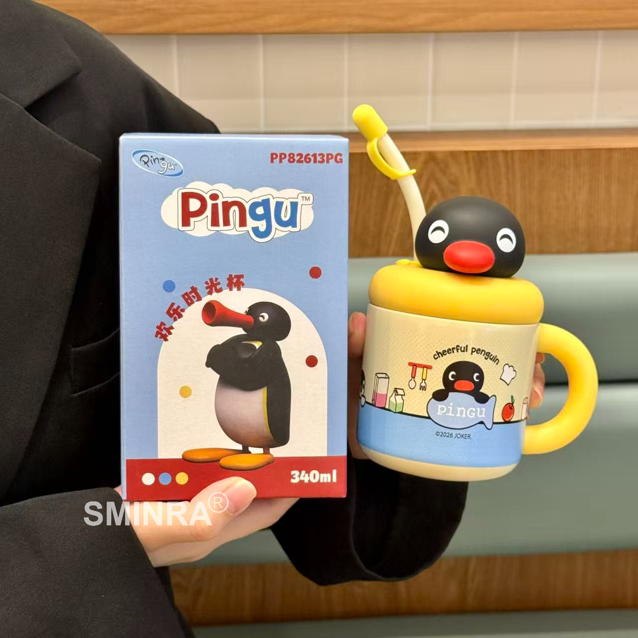 Pingu企鹅可爱带盖吸管保温杯图片