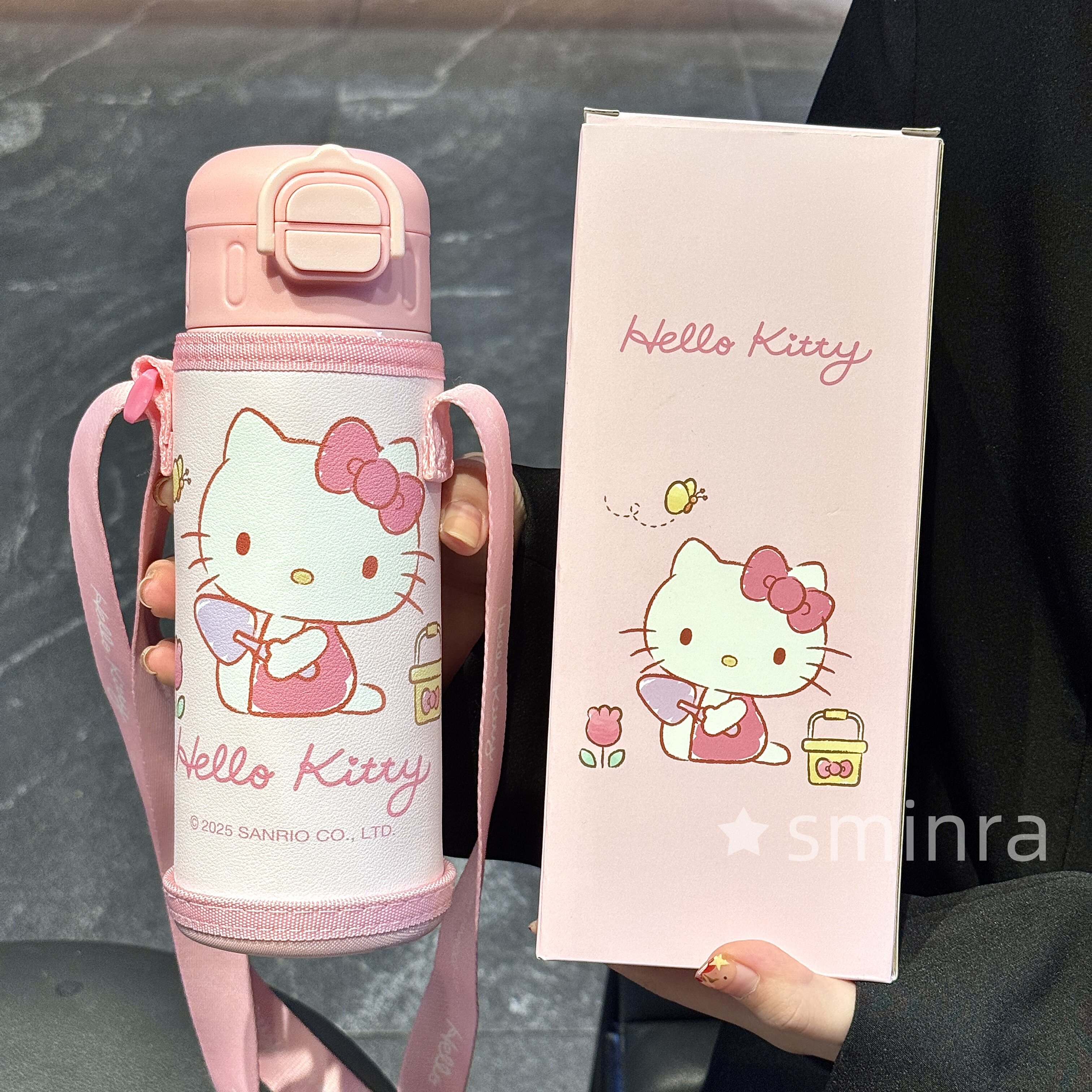 HelloKitty儿童保温杯女孩斜挎便携双饮杯吸管水杯小学生上学水壶