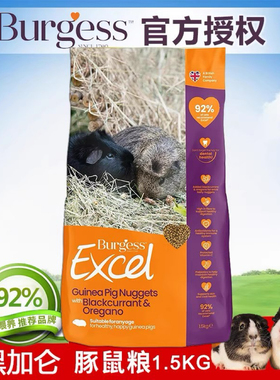 现货英国Burgess布格斯高纤维黑加仑豚鼠粮天竺鼠荷兰猪饲料1.5kg