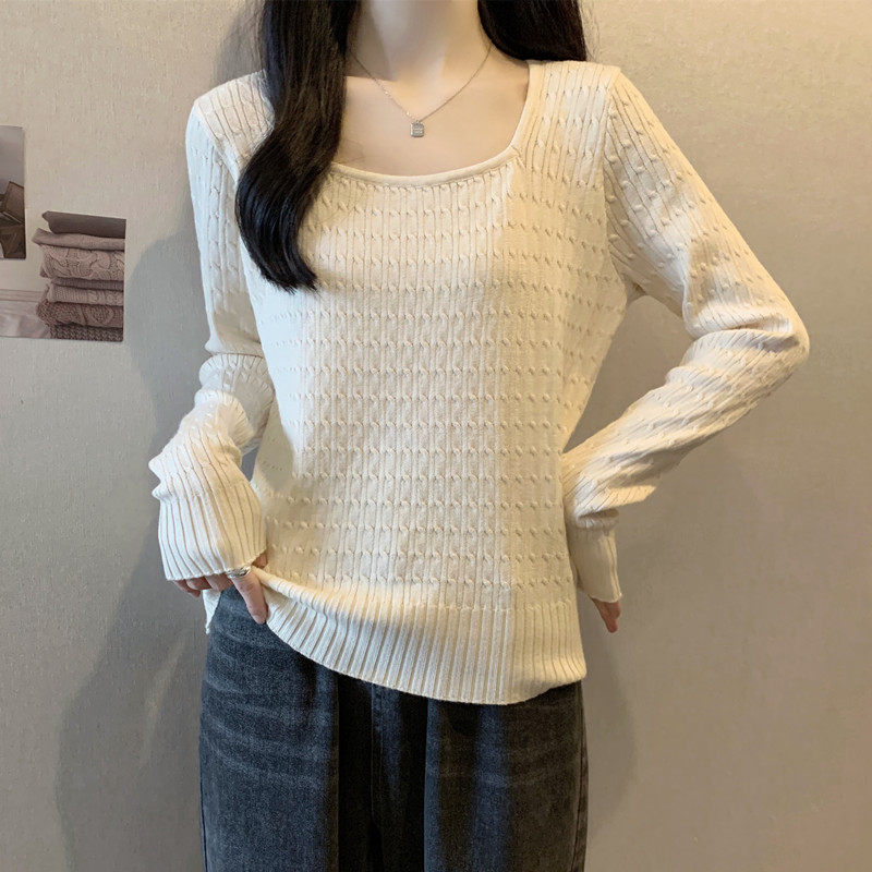 玖月 胖妹妹大码女装初春装显瘦针织衫韩版百搭方领纯色长袖上衣,女装/女士精品,大码内搭,淘宝优惠券,粉丝福利购,淘宝优惠卷